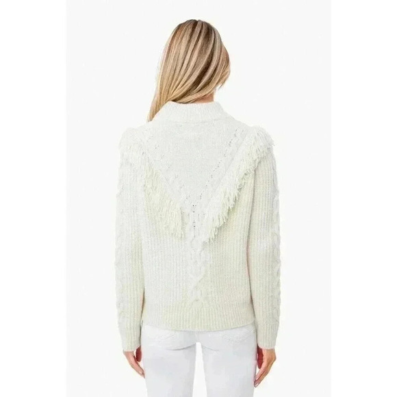 Tuckernuck Women’s Fringe Caswell Wool Sweater Ivory XL Cable Knit Stripe Crew - Picture 7 of 12